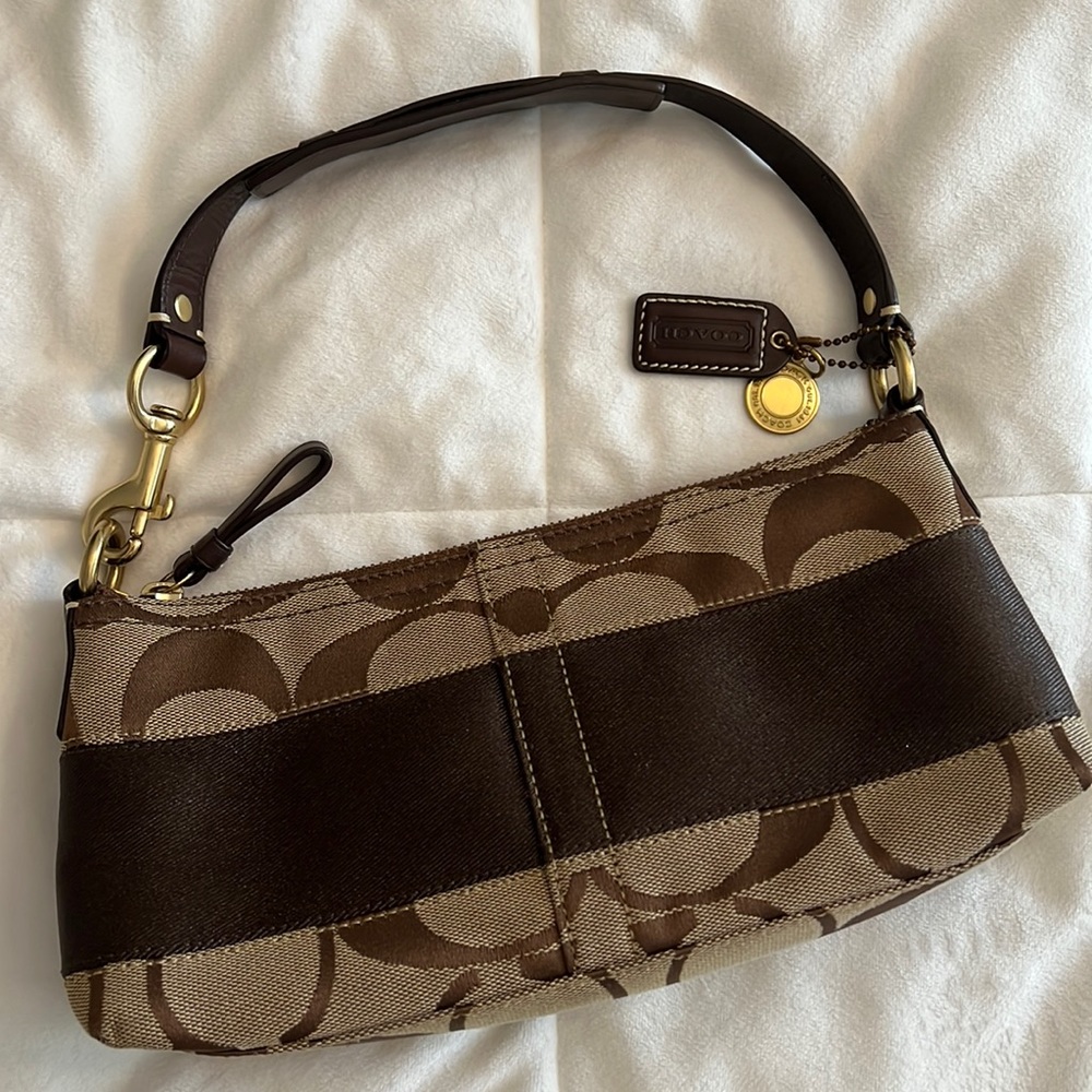 COACH BROWN SIGNATURE JACQUARD PURSE/CLUTCH EUC